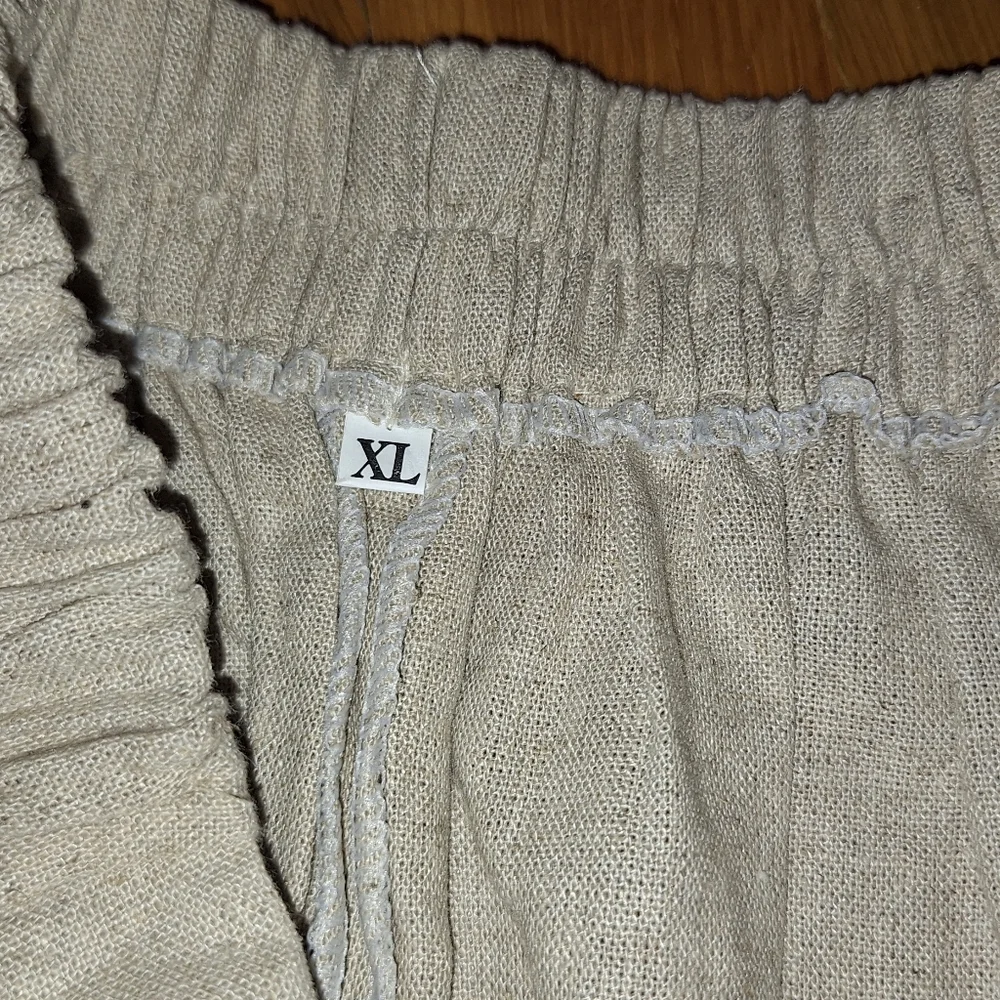 100% LINEN Beige Wide-Leg Pants Boho Coastal Lagenlook TAN Beach Vacation Cruise